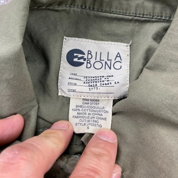 Billabong Shirt Women Small S Green Khaki Buttons Full Zip Light Jacket Cargo - Picture 4 of 15